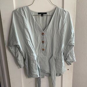Light Blue Front Tie Blouse